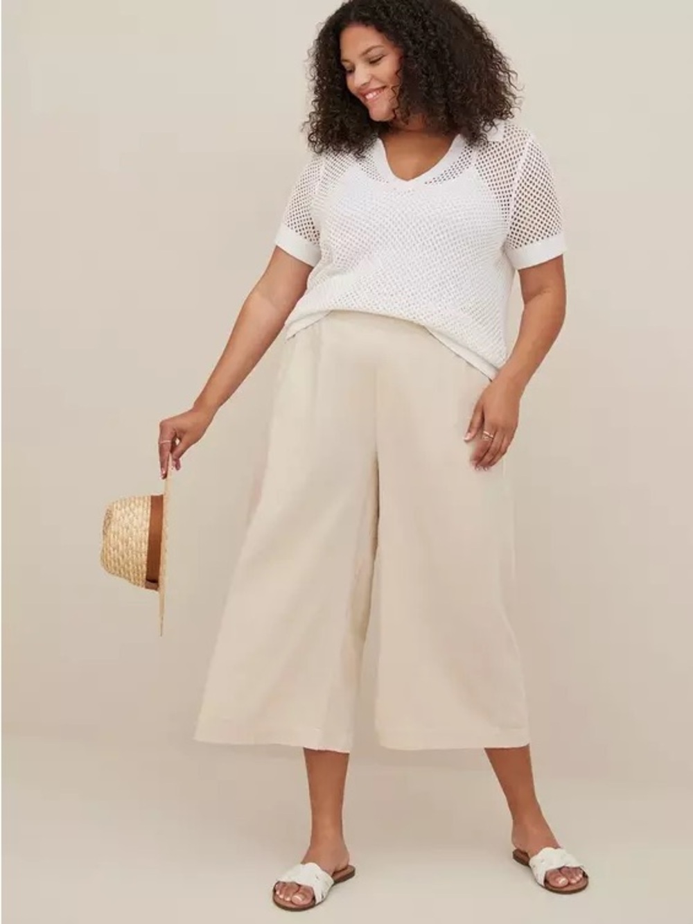torrid Wide Leg Crop Pants in Light Beige